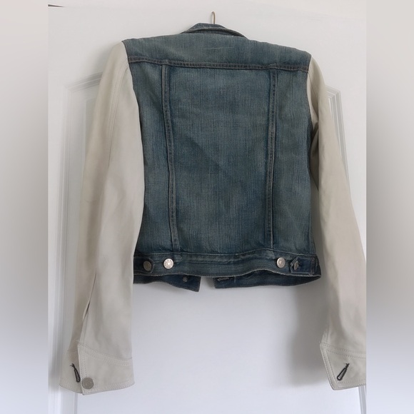 Rag and Bone denim jacket with off white leather sleeves. - Picture 2 of 4